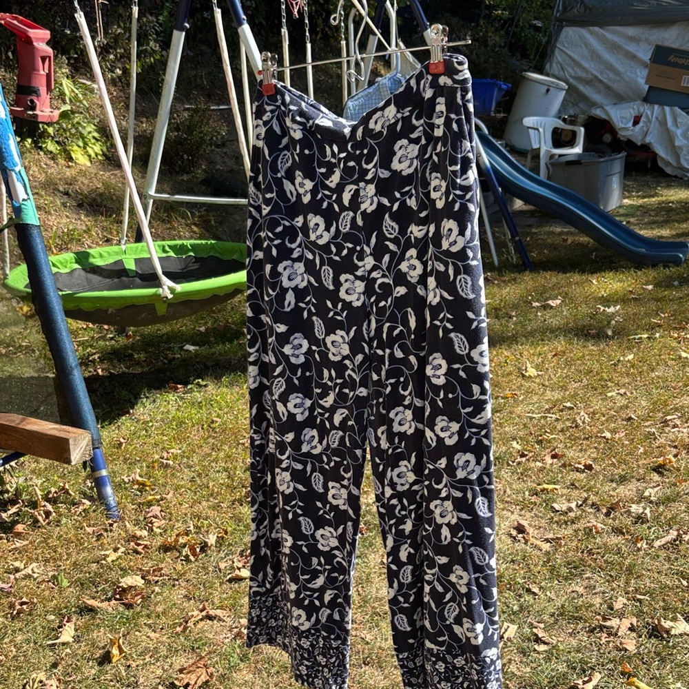 J. Jill Blue and White Floral Wide Leg Pants